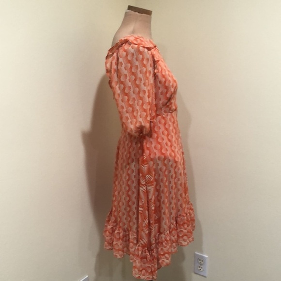 Urban Outfitters Dress Size Medium Orange Cream Geometric Print - Picture 4 of 11